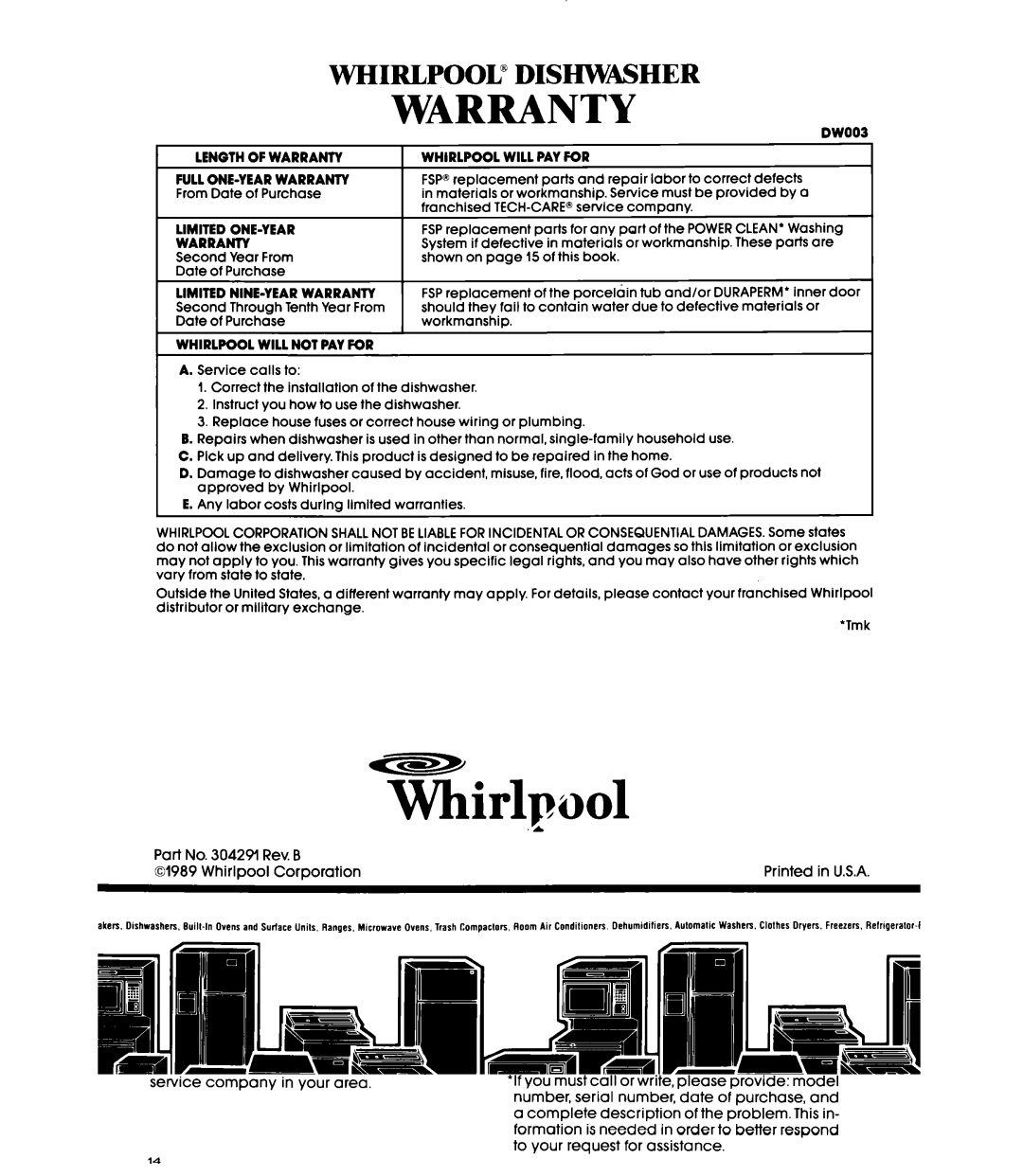 Whirlpool DU8500XT manual ~irlpuol .A 