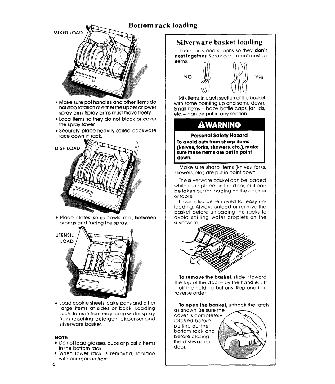 Whirlpool DU8500XT manual Bottom rack loading Silverw,are basket loading, Noyes 