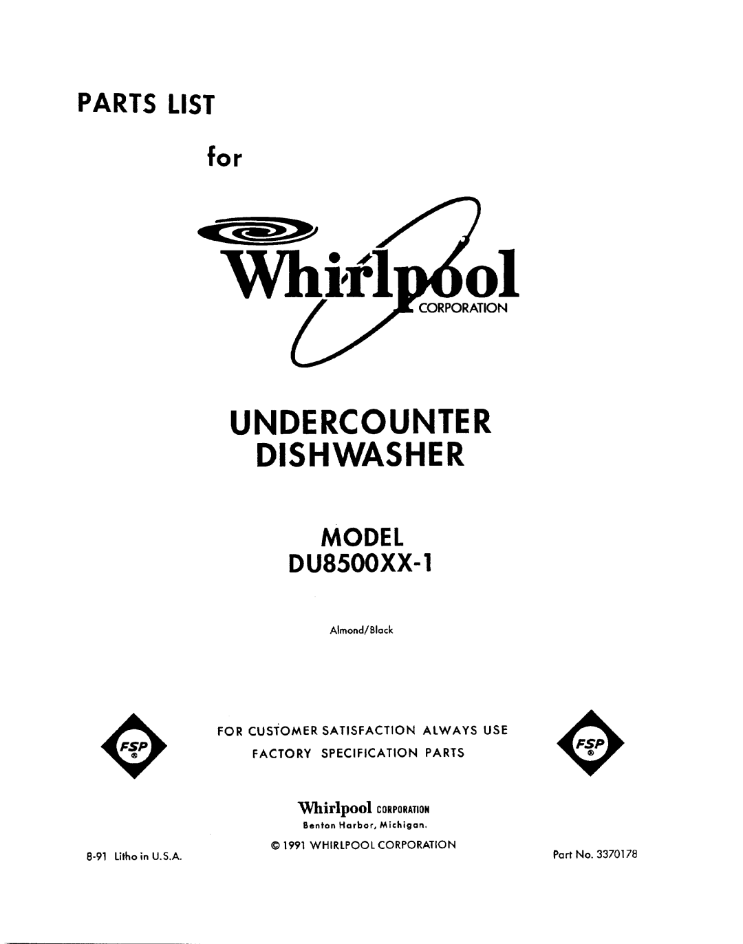 Whirlpool DU8500XX-1 manual 