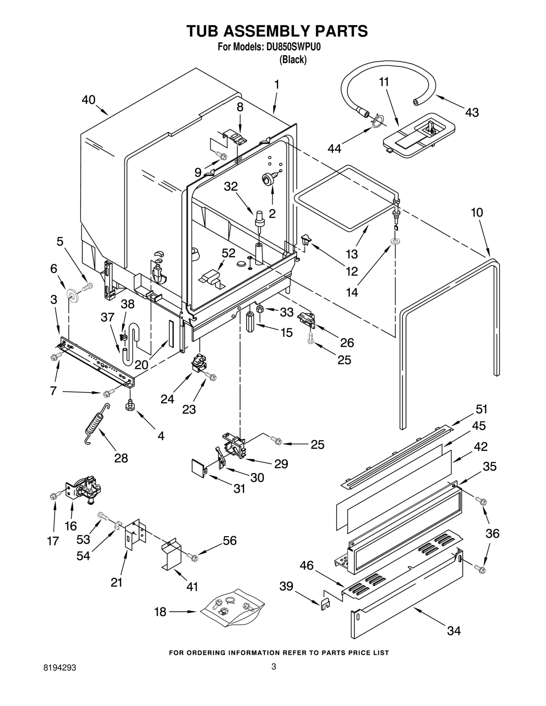 Whirlpool DU850SWPU0 manual TUB Assembly Parts 