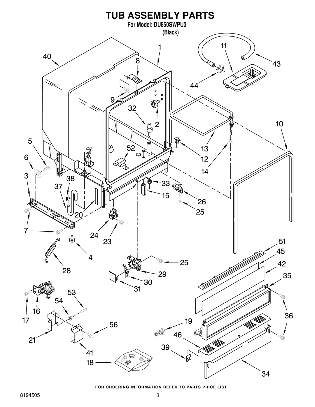 Whirlpool DU850SWPU3 manual TUB Assembly Parts 