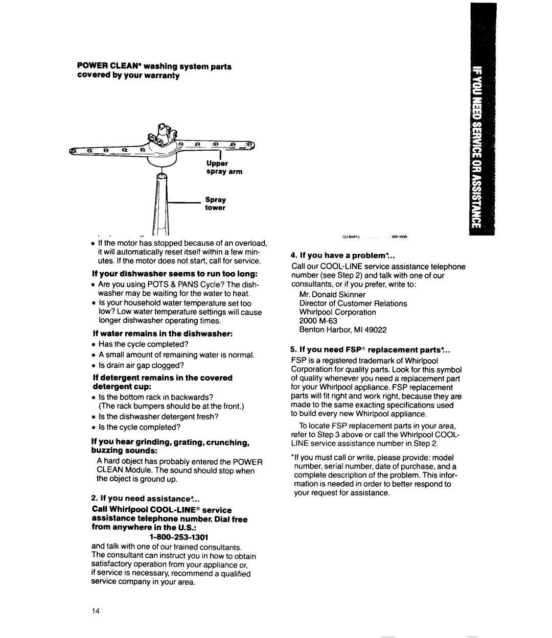 Whirlpool DU8550XT manual Power CLEAN* washing system parts covered by your warranty, Spray arm 