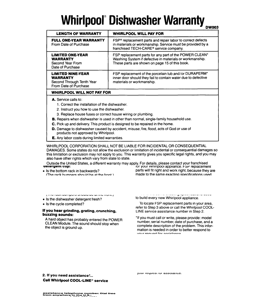 Whirlpool DU8550XT manual Labor to correct defects, Date Purchase, Be provided By a, Parts for any part of the Power Clean 