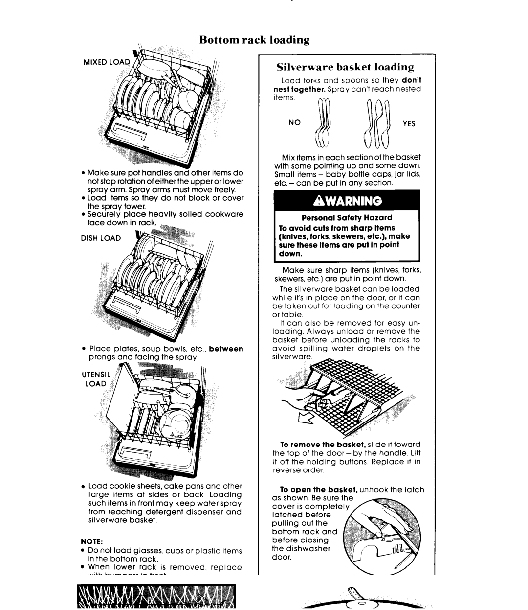 Whirlpool DU87OOXT manual Bottom rack loading Silverware basket loading, Noyes 