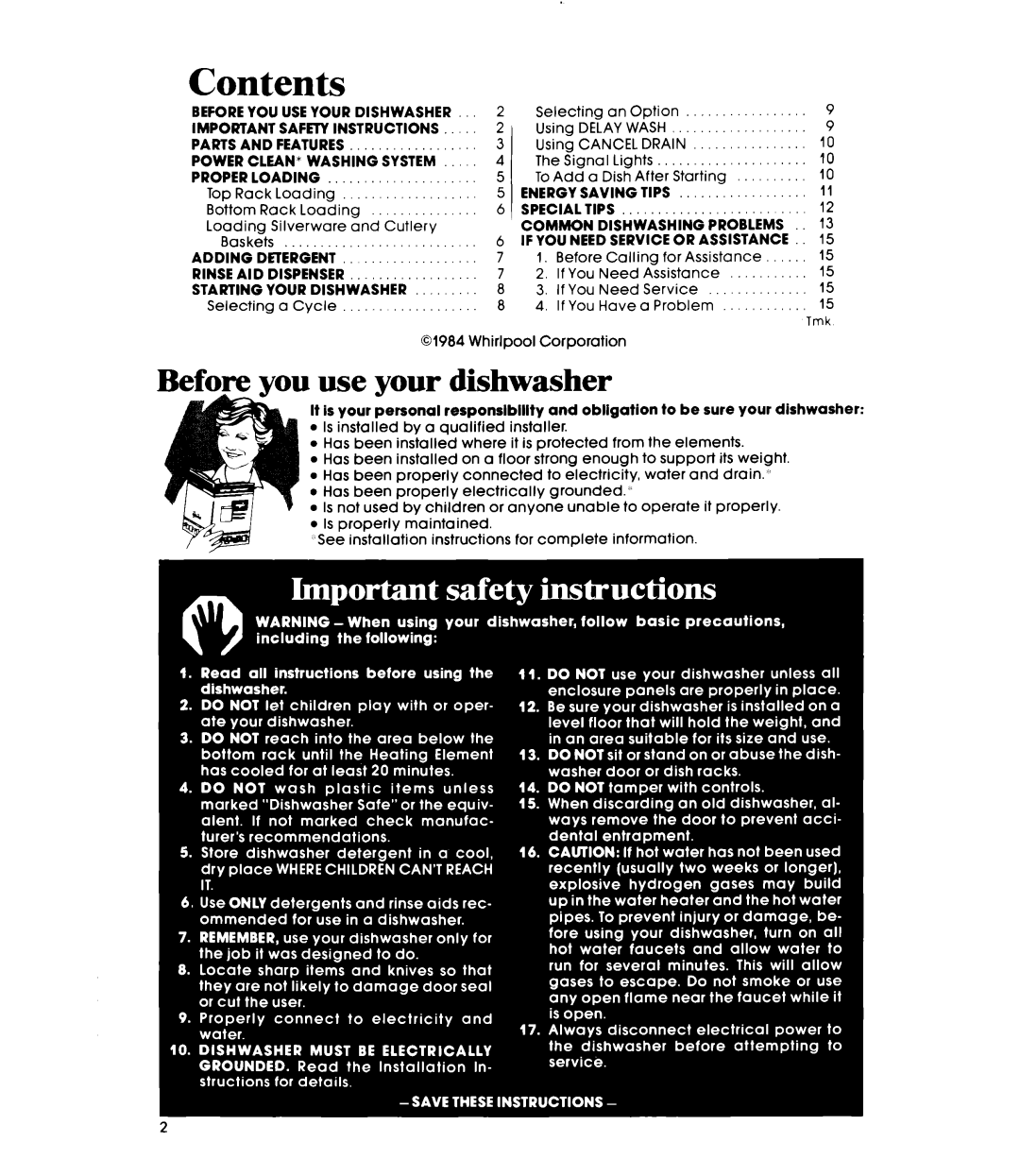 Whirlpool DU8903XL manual Contents 