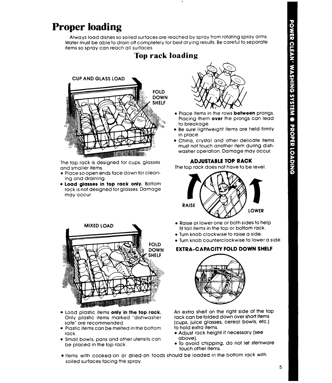 Whirlpool DU8903XL manual Proper loading, Top rack loading, CUP and Glass Load, Mixed Load, Lower 