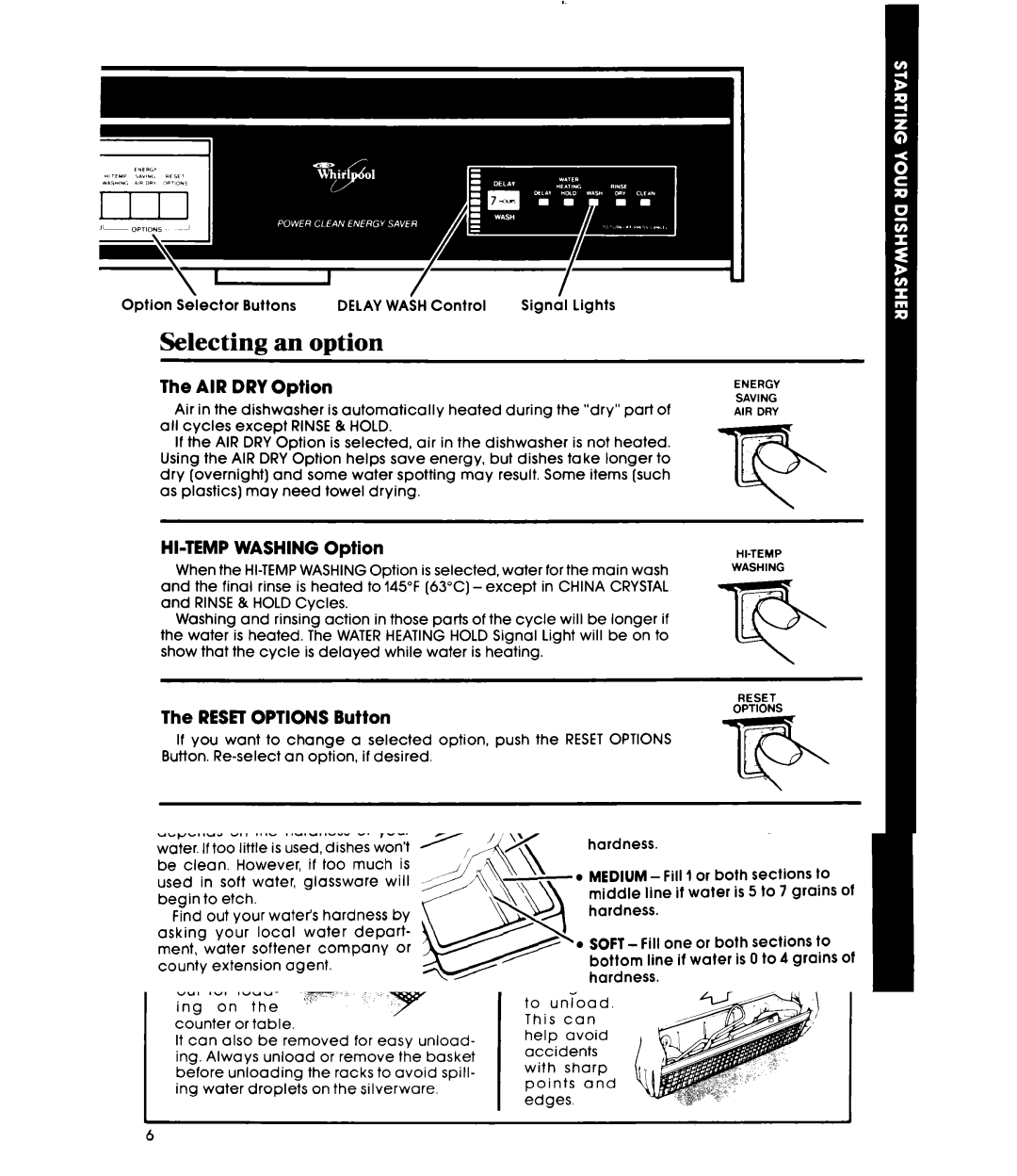 Whirlpool DU8903XL manual Selecting an option, Using Delay Wash 