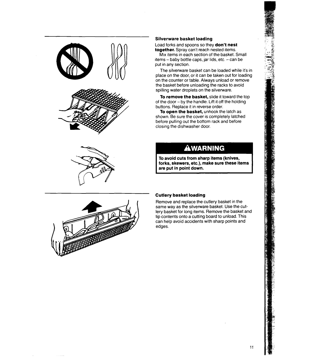 Whirlpool DU8950XT manual Silverware basket loading 