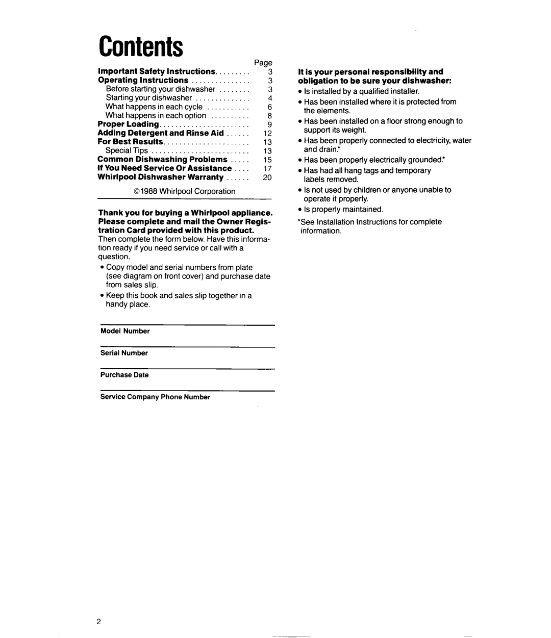 Whirlpool DU8950XT manual Contents 