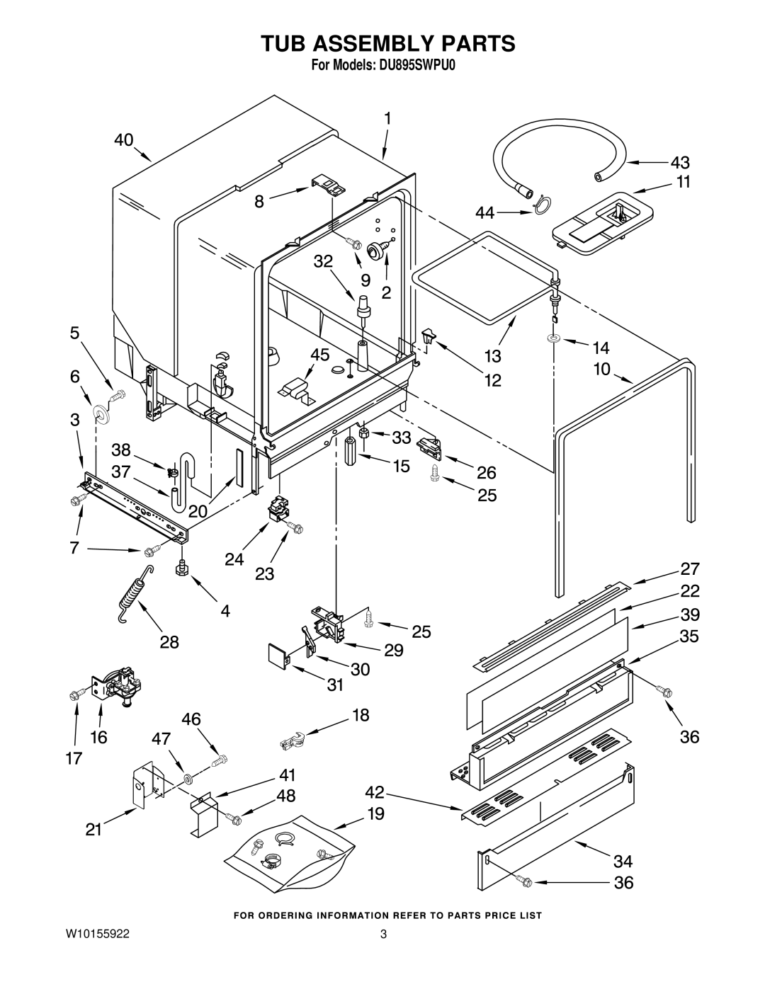 Whirlpool DU895SWPU0 manual TUB Assembly Parts 