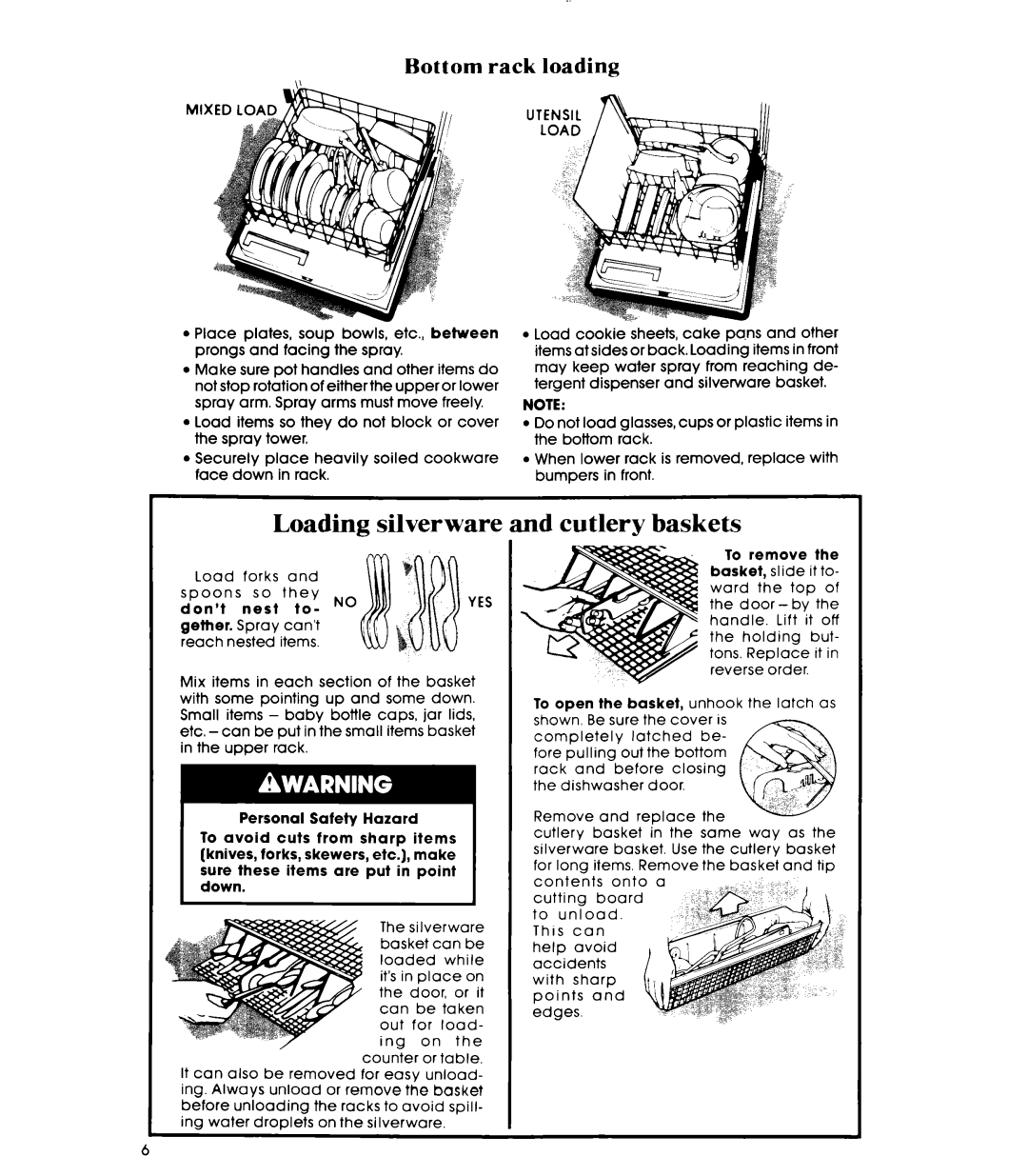 Whirlpool DU9000XR manual Loading silverware, Cutlery baskets 