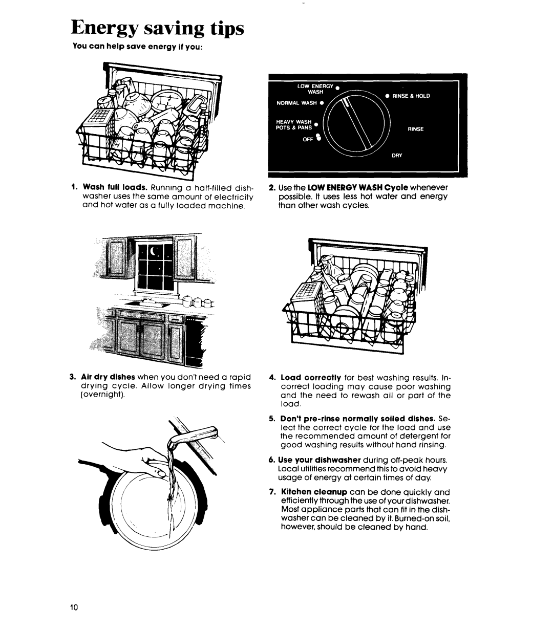 Whirlpool DU9000XR manual Energy saving tips 