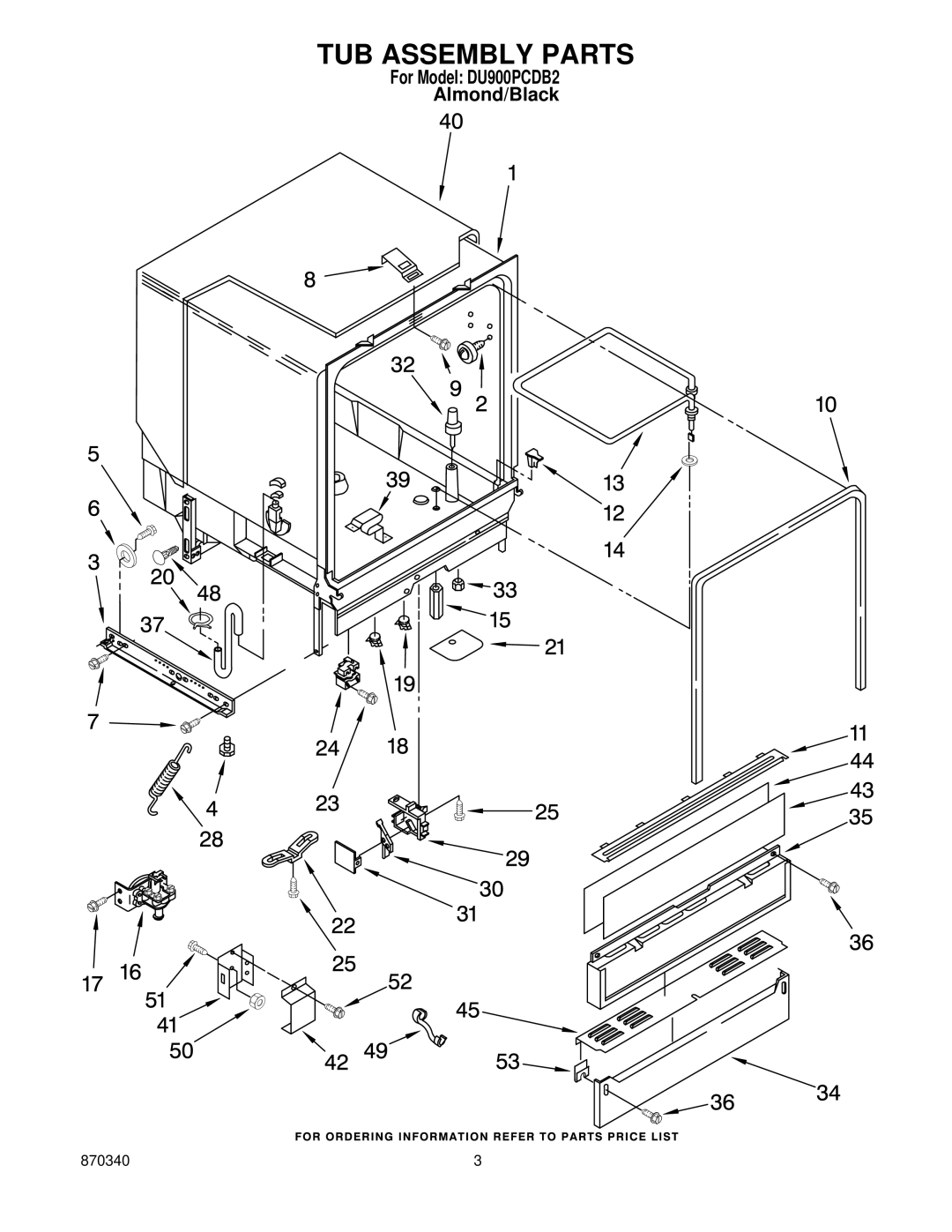 Whirlpool DU900PCDB2 manual TUB Assembly Parts 