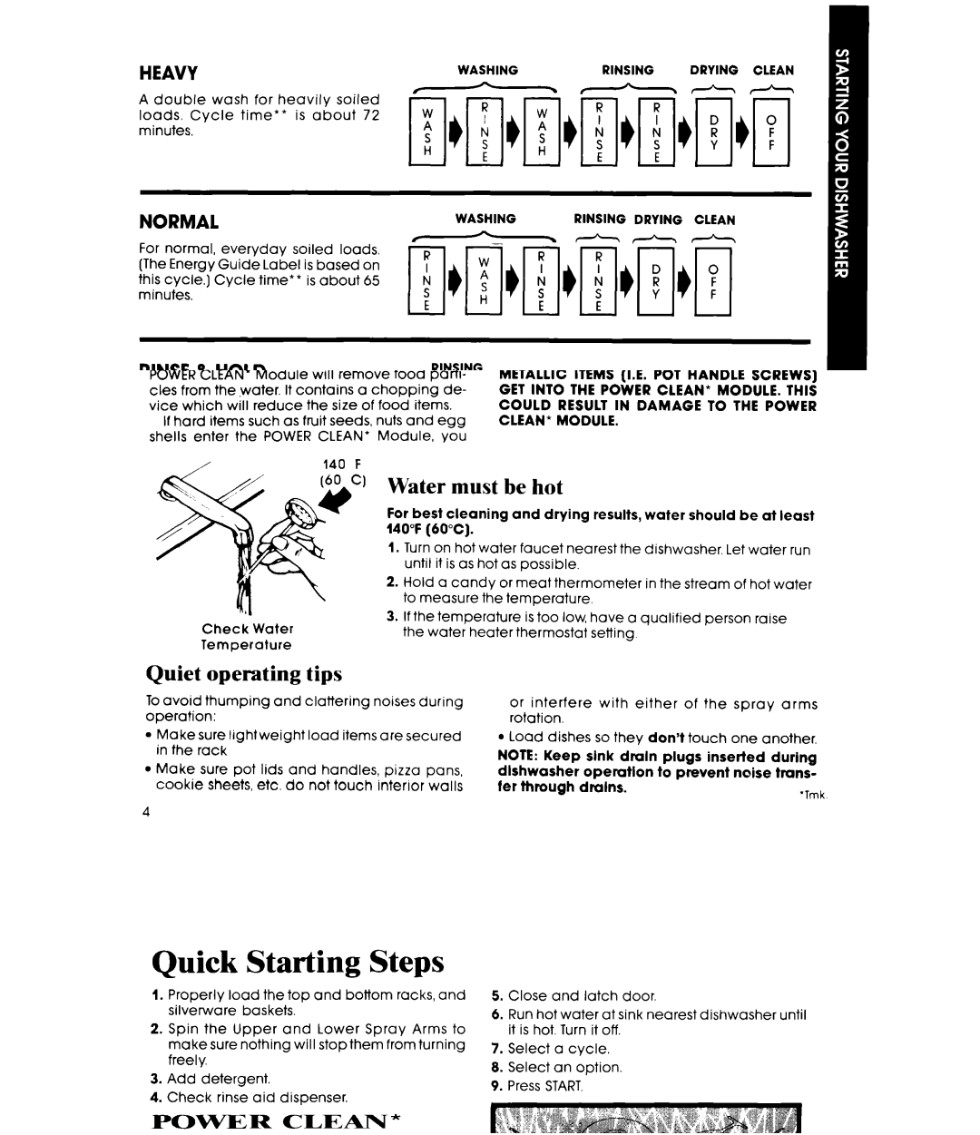 Whirlpool DU9100XT Series manual Selecting an option, Washing Rinsing Drying Clean, Air Dry 