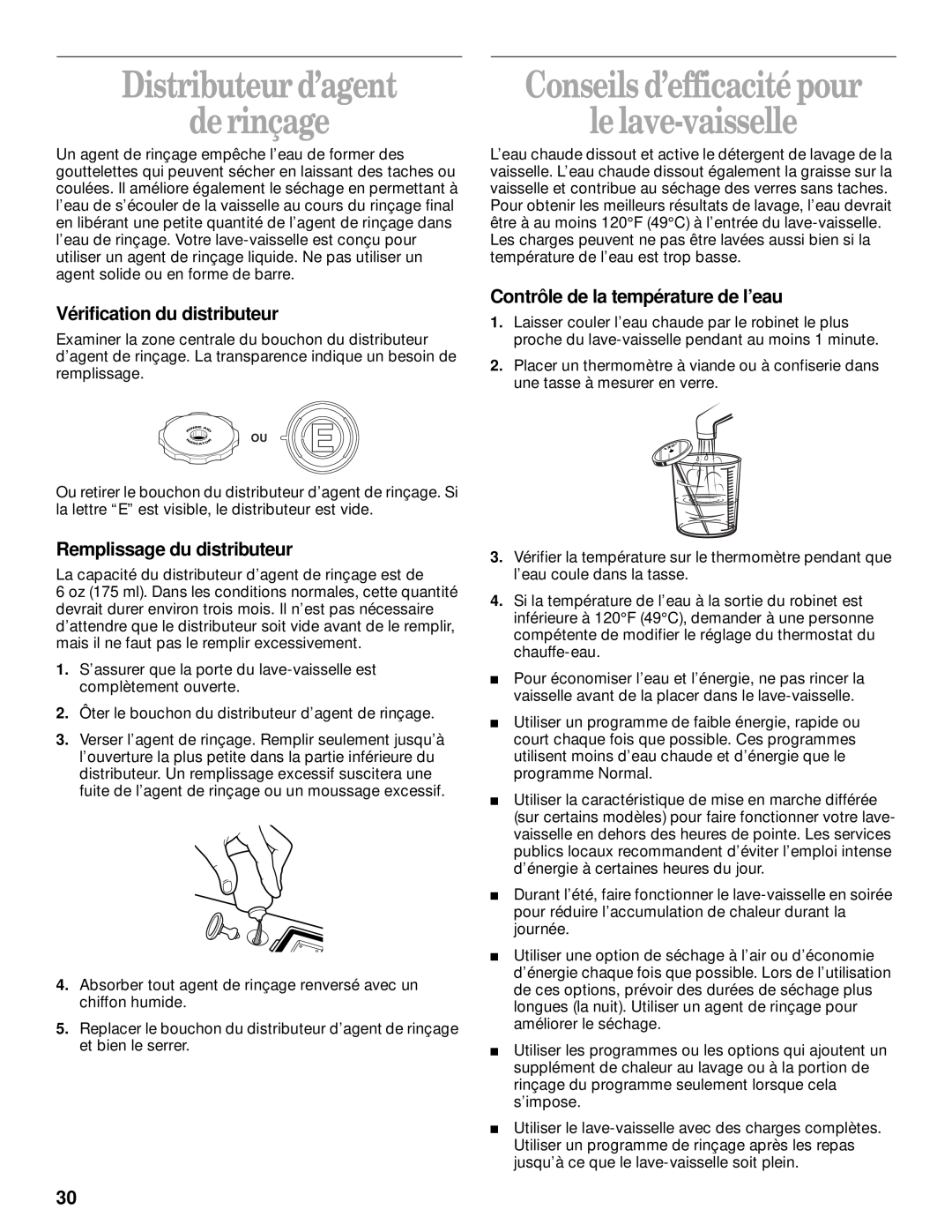 Whirlpool DU912 8051563 manual Distributeur d’agent de rinçage, Conseils d’efficacité pour le lave-vaisselle 
