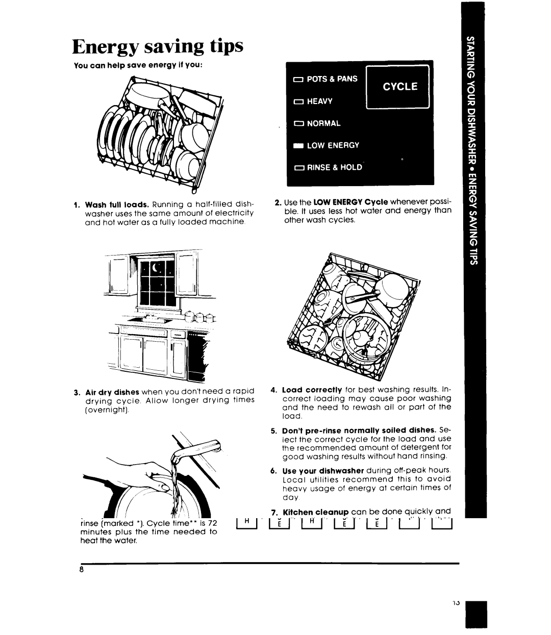 Whirlpool DU9200XT manual Energy saving tips 