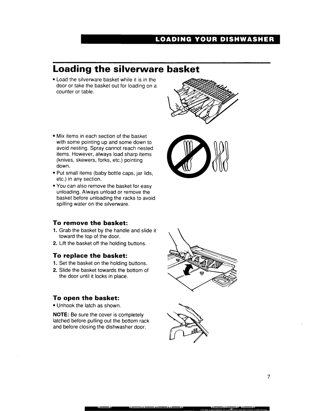 Whirlpool DU935QWD warranty Loading the silverware basket, To remove the basket, To replace the basket, To open the basket 