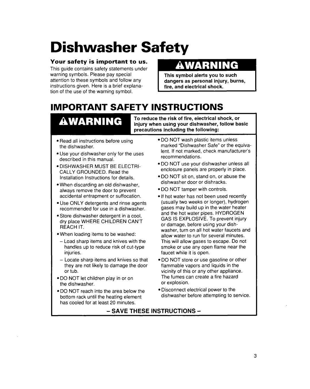 Whirlpool DU935QWD, DU930QWD warranty Dishwasher Safety, Important Safety Instructions 