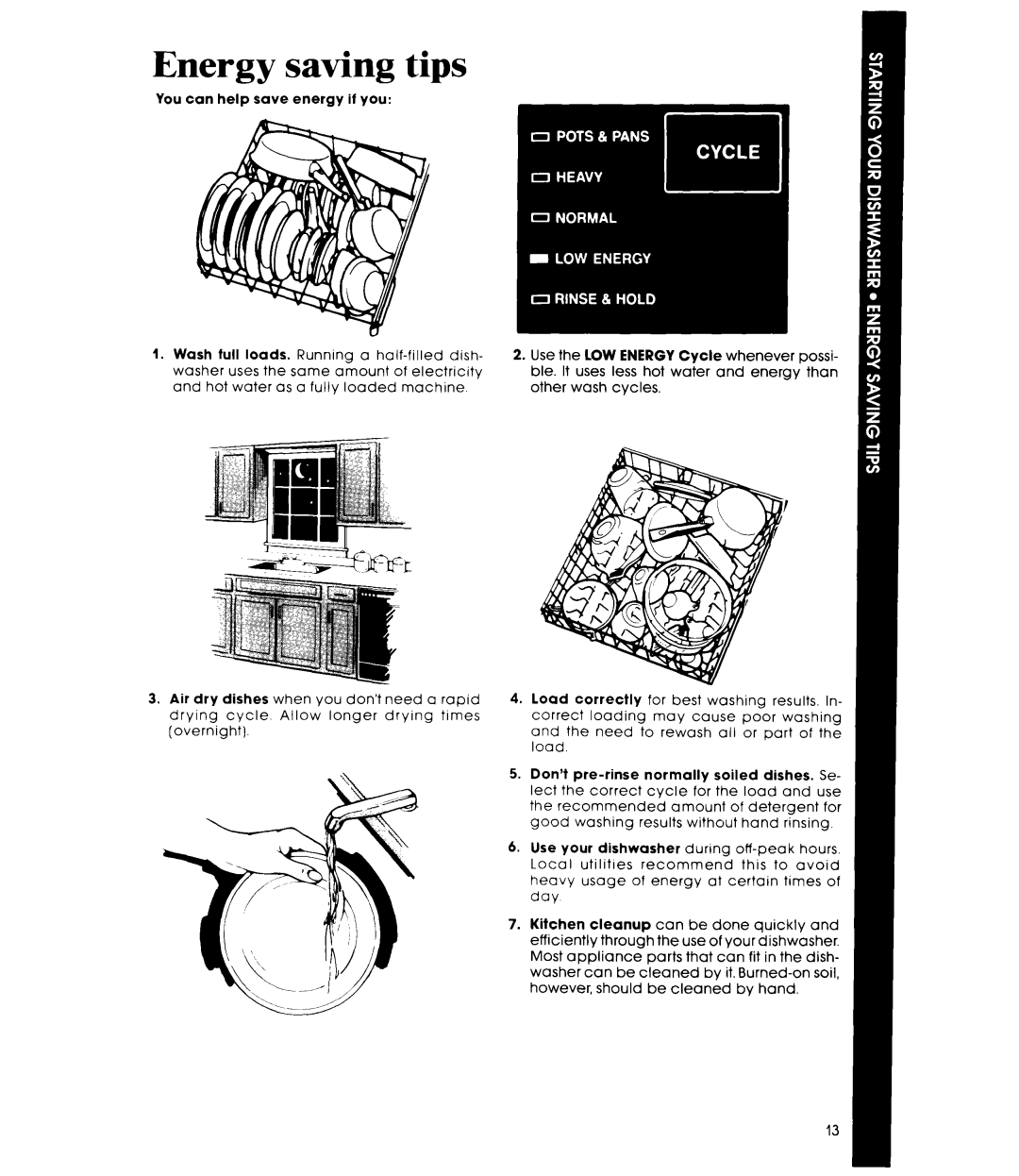 Whirlpool DU9400XT Series manual Energy saving tips 