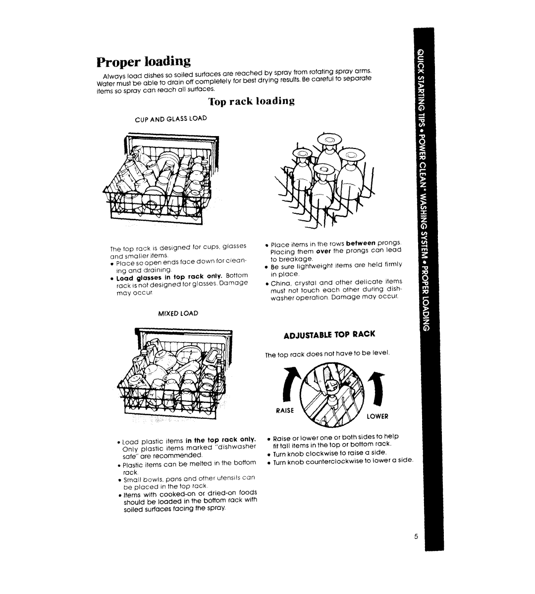 Whirlpool DU9400XT Series manual Proper loading, Top rack loading, CUP and Glass Load, Mixed Load, Lower 