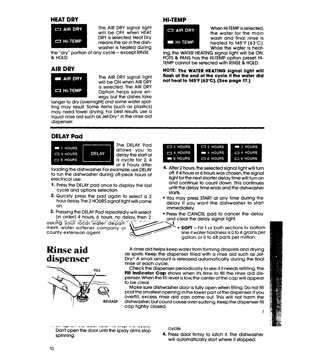 Whirlpool DU9450XT manual Adding a dish after starting, Heat DRY AIR DRY, Delay Pad, Cancel Pad 