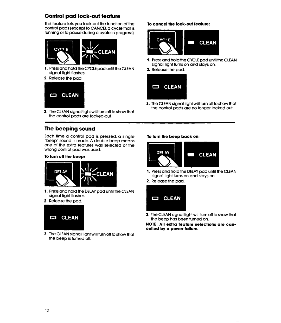 Whirlpool DU9450XT manual Control pad lock-out feature, Beeping sound 