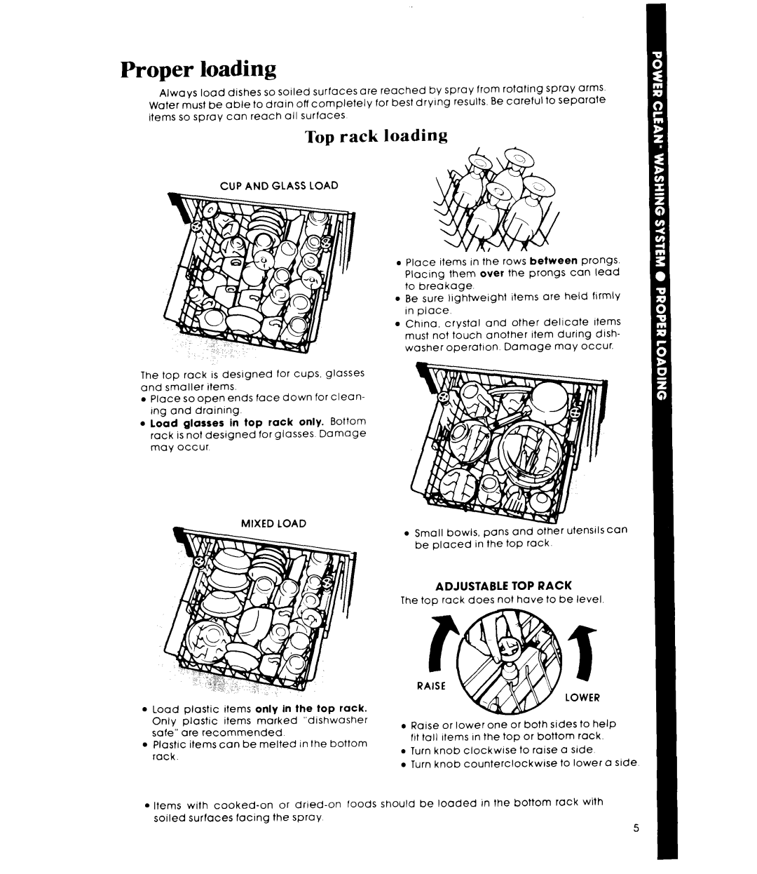 Whirlpool DU9500XR manual Proper loading, Top rack loading, CUP and Glass Load, Lower 