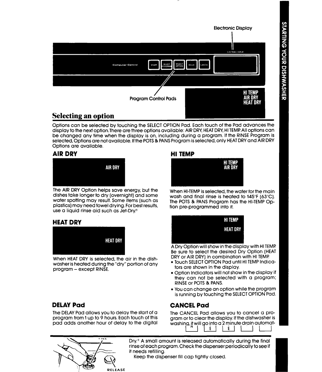 Whirlpool DU9500XR manual Selecting an option, Air Dry 