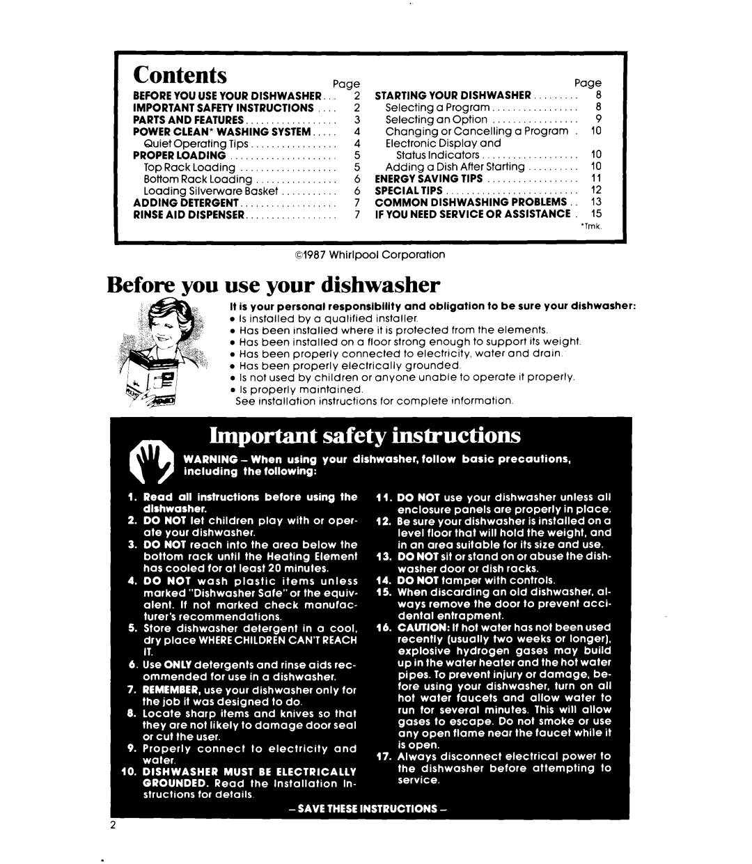 Whirlpool DU95OOXS manual Contents 