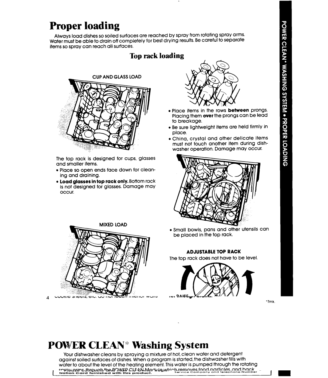 Whirlpool DU95OOXS manual Proper loading, Top rack loading, CUP and Glass Load, Adjustable TOP Rack, Lower 