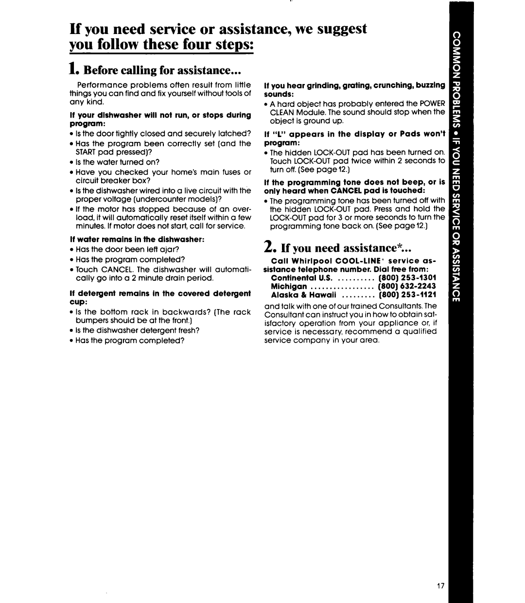 Whirlpool DU9700XR manual Before calling for assistance, If you need assistance 