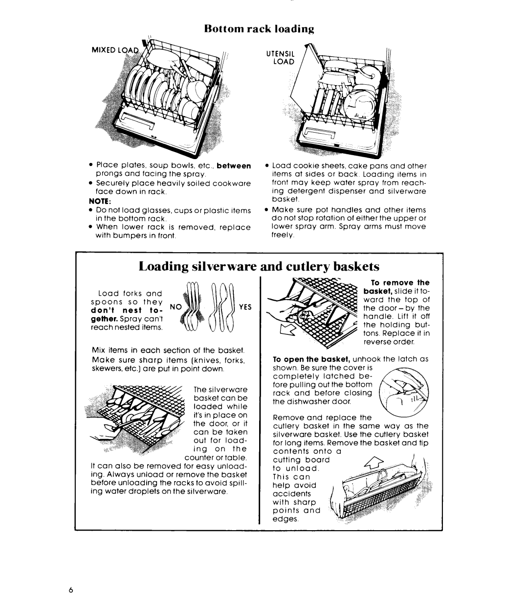 Whirlpool DU9700XR manual Loading silverware, and cutlery baskets, Bottom rack loading 