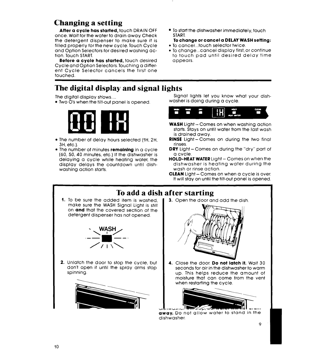 Whirlpool DU9900XR manual Changing a setting, Start 