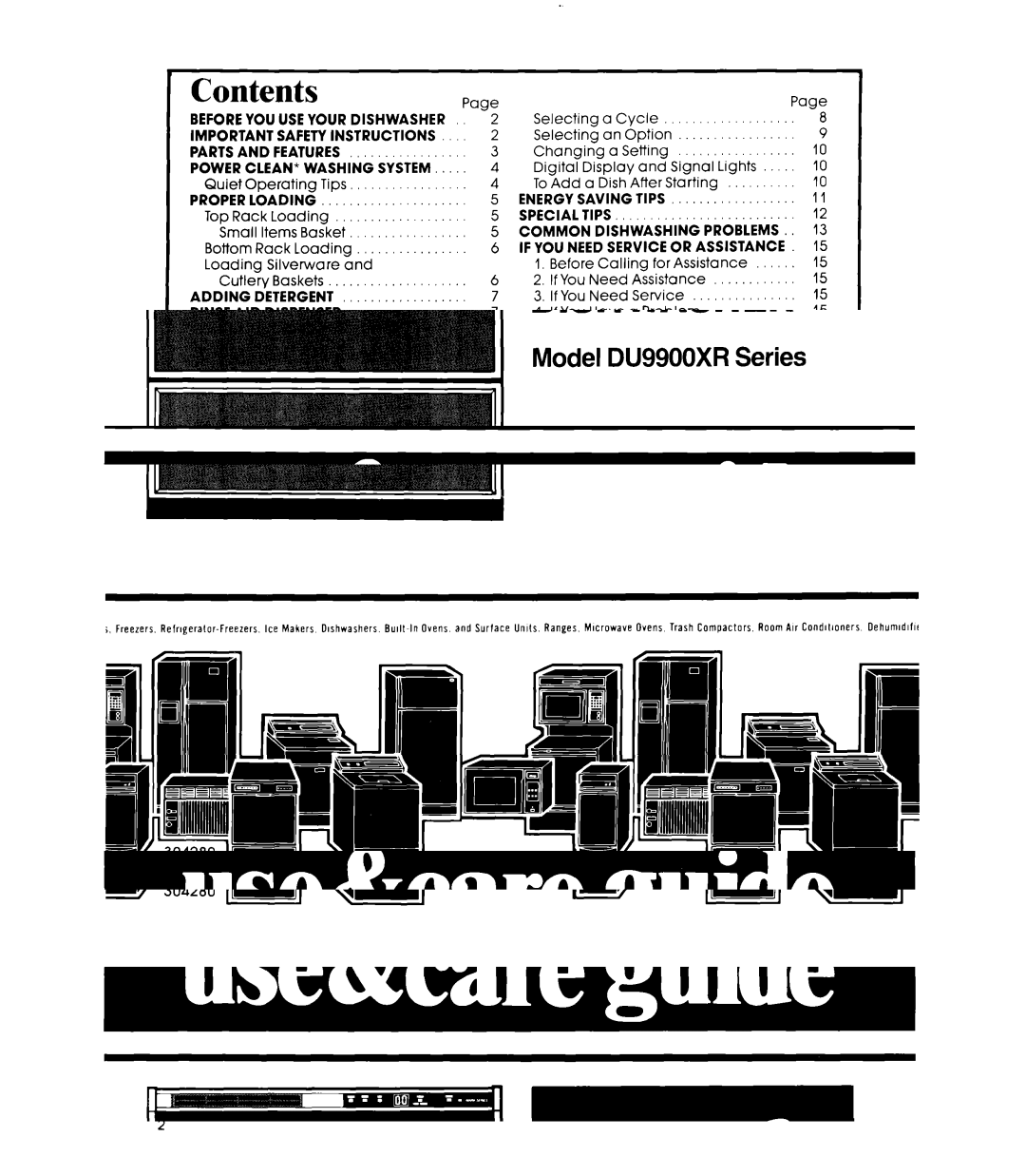 Whirlpool DU9900XR manual Contents 