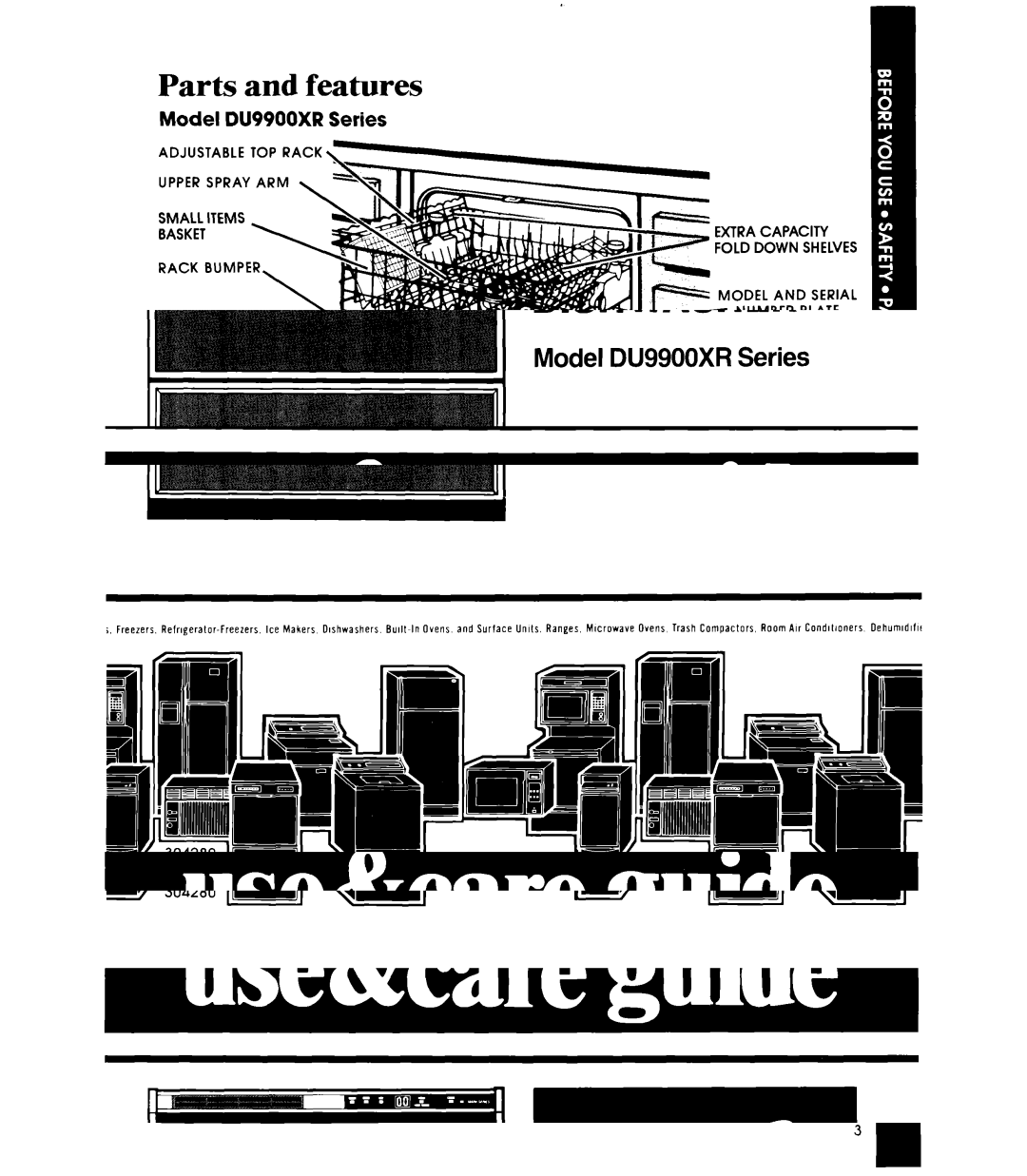 Whirlpool manual Parts and features, Model DU9900XR Series 