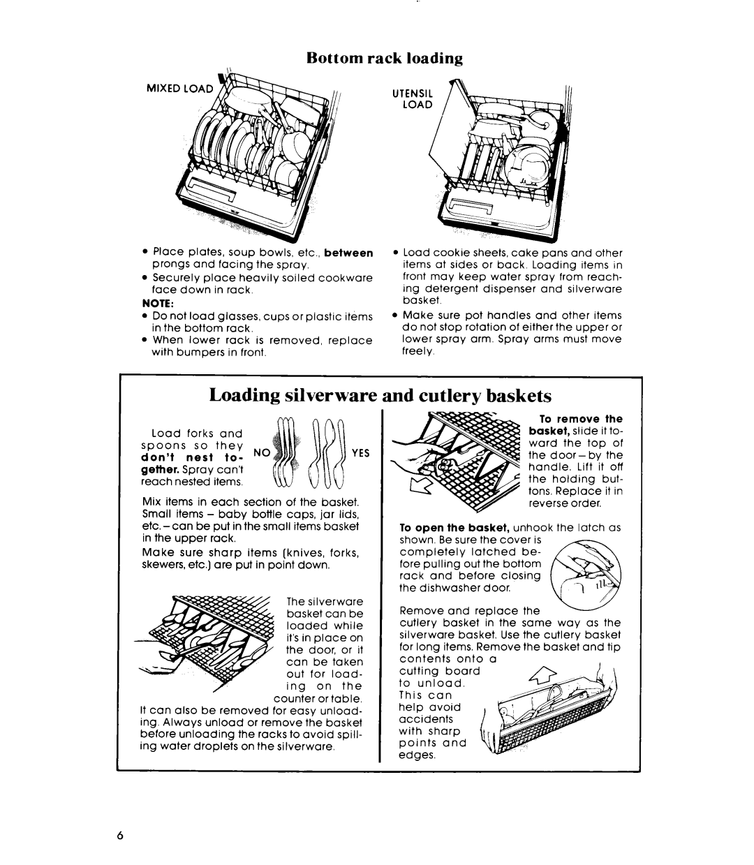 Whirlpool DU9900XR manual YntnSns,tLoad forks thtYand Noyes, Bottom rack loading 