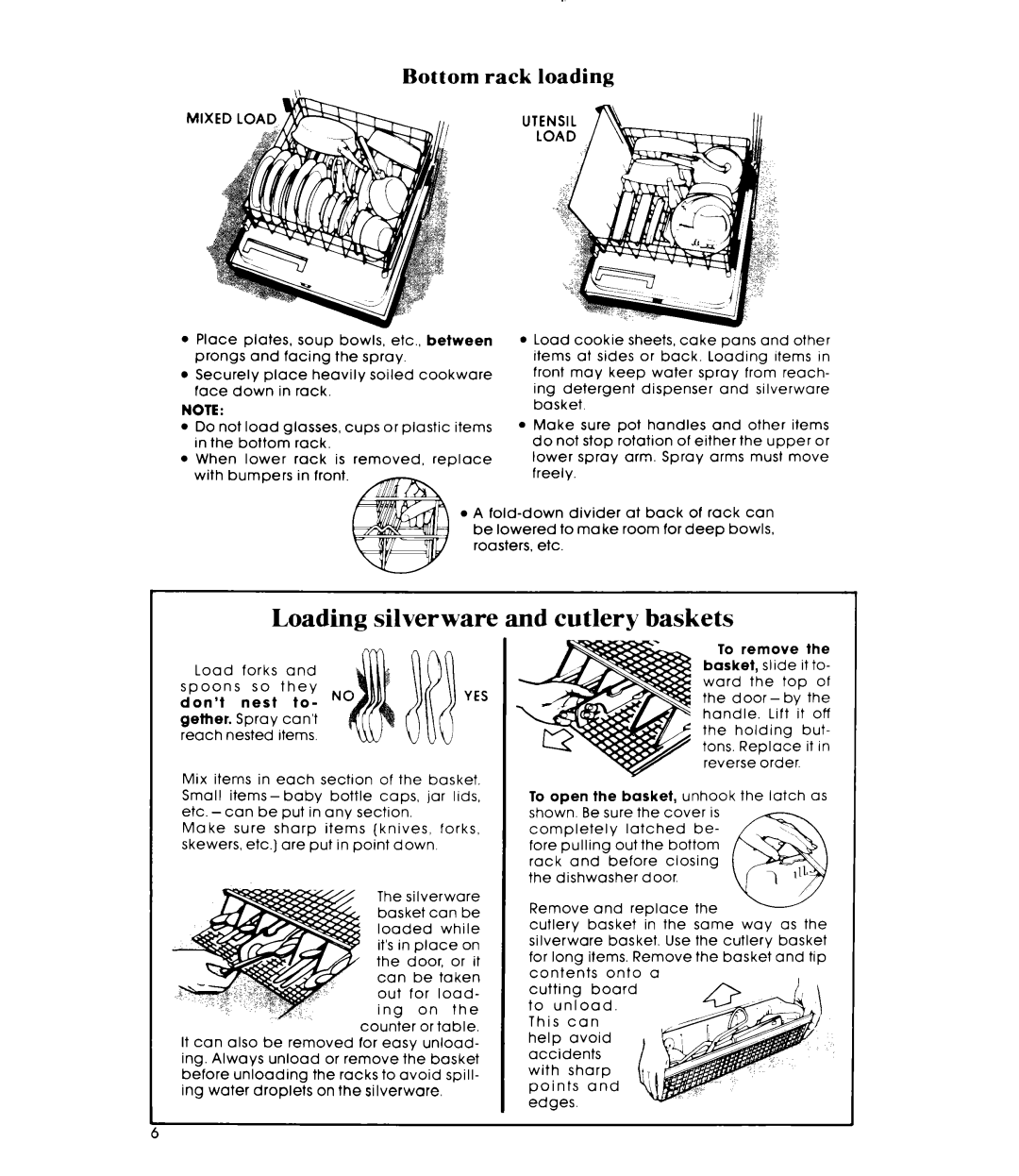 Whirlpool DU9903XL manual Loading silverware and cutlery baskets 