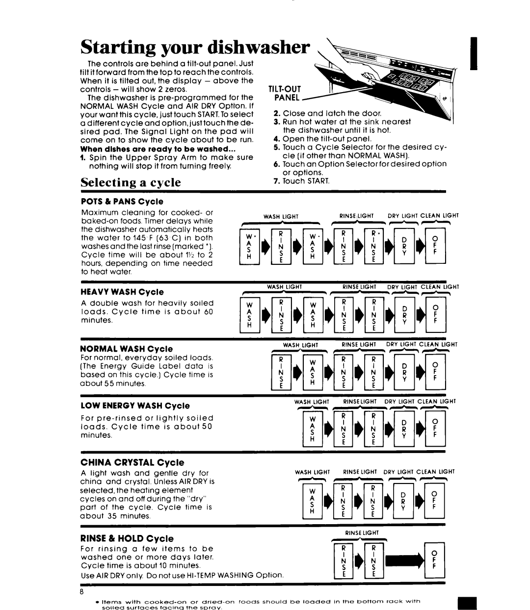 Whirlpool DU9903XL manual Starting your dishwasher ,k, Selecting a cycle 