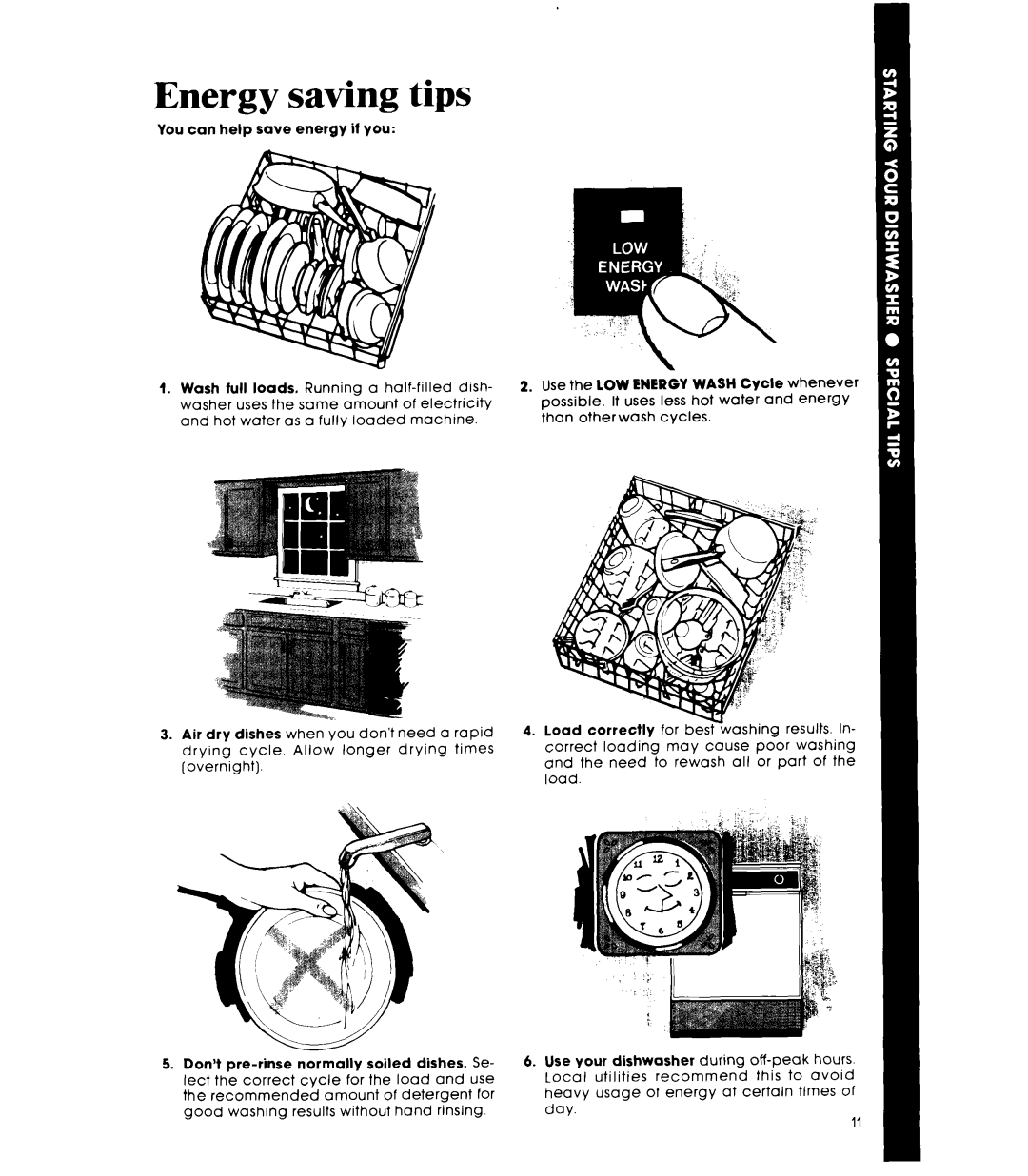 Whirlpool DU9903XL manual Energy saving tips 