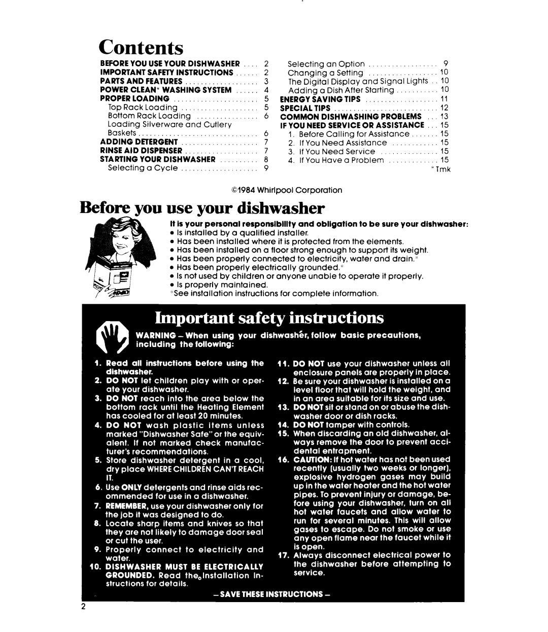 Whirlpool DU9903XL manual Contents, Before you use your dishwasher 
