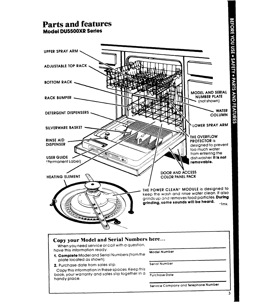 Whirlpool DUSOOXR manual Parts and features, Upper Spray ARM 