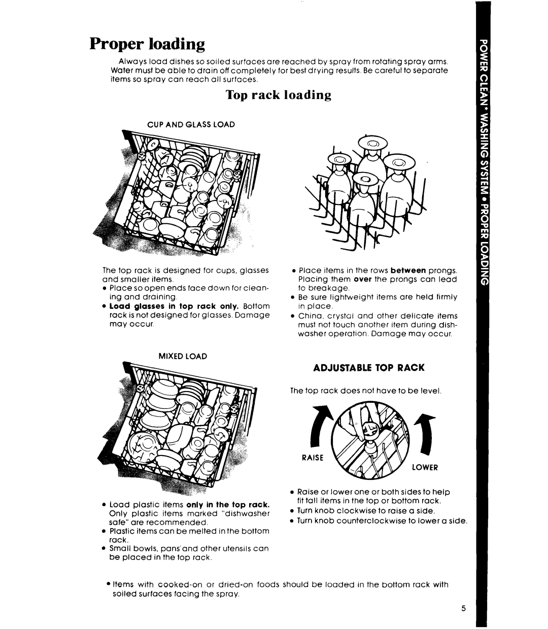 Whirlpool DUSOOXR manual Proper loading, Top rack loading, CUP and Glass Load, Mixed Load, Lower 