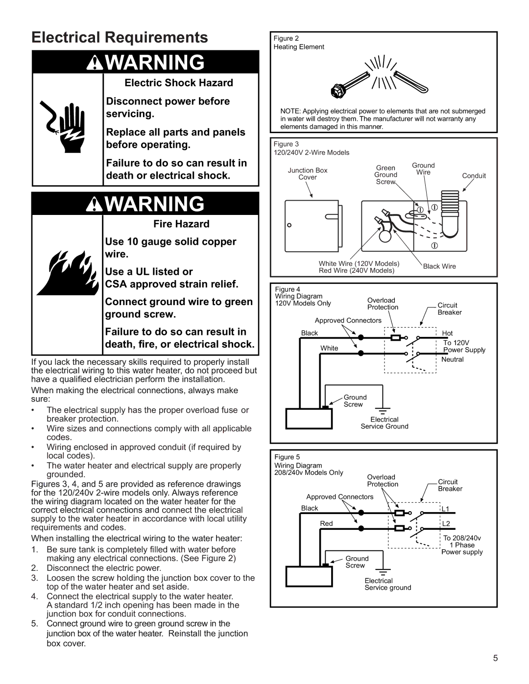 Whirlpool E1F12US015V, E2F50HD045V, E2F65HD045V, E1F20US015V 120V, E2F40HD045V, E1F50RD045V, W10123243 Electrical Requirements 