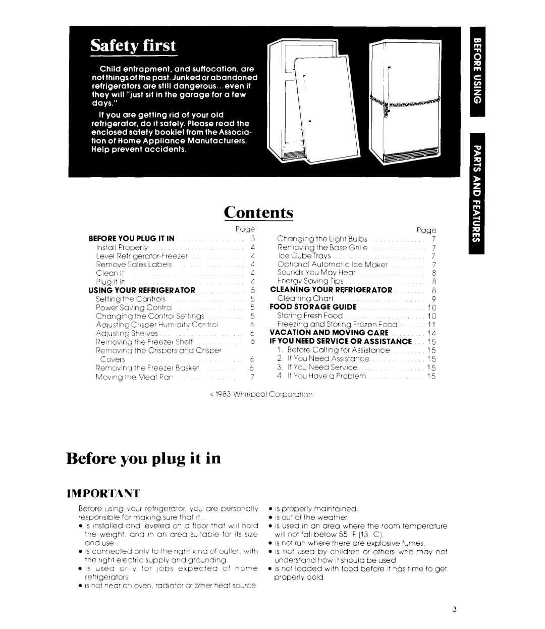 Whirlpool EB19MK manual Contents, Before you plug it 