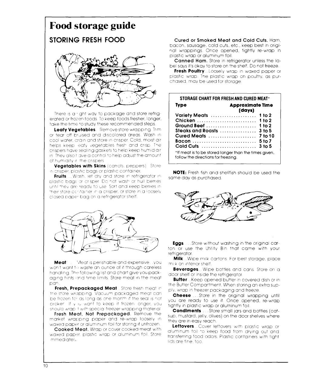 Whirlpool EB19MK manual Food storage guide, Storing Fresh Food, Eggs 