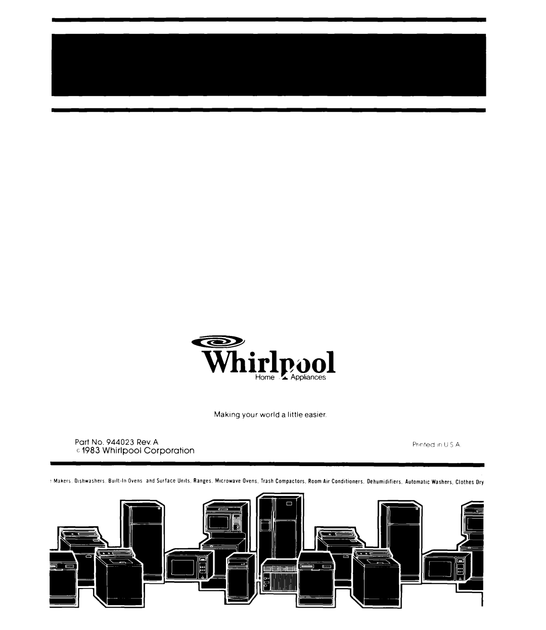 Whirlpool EB19MK manual c 1983 Whirlpool Corporation, hrlpool 