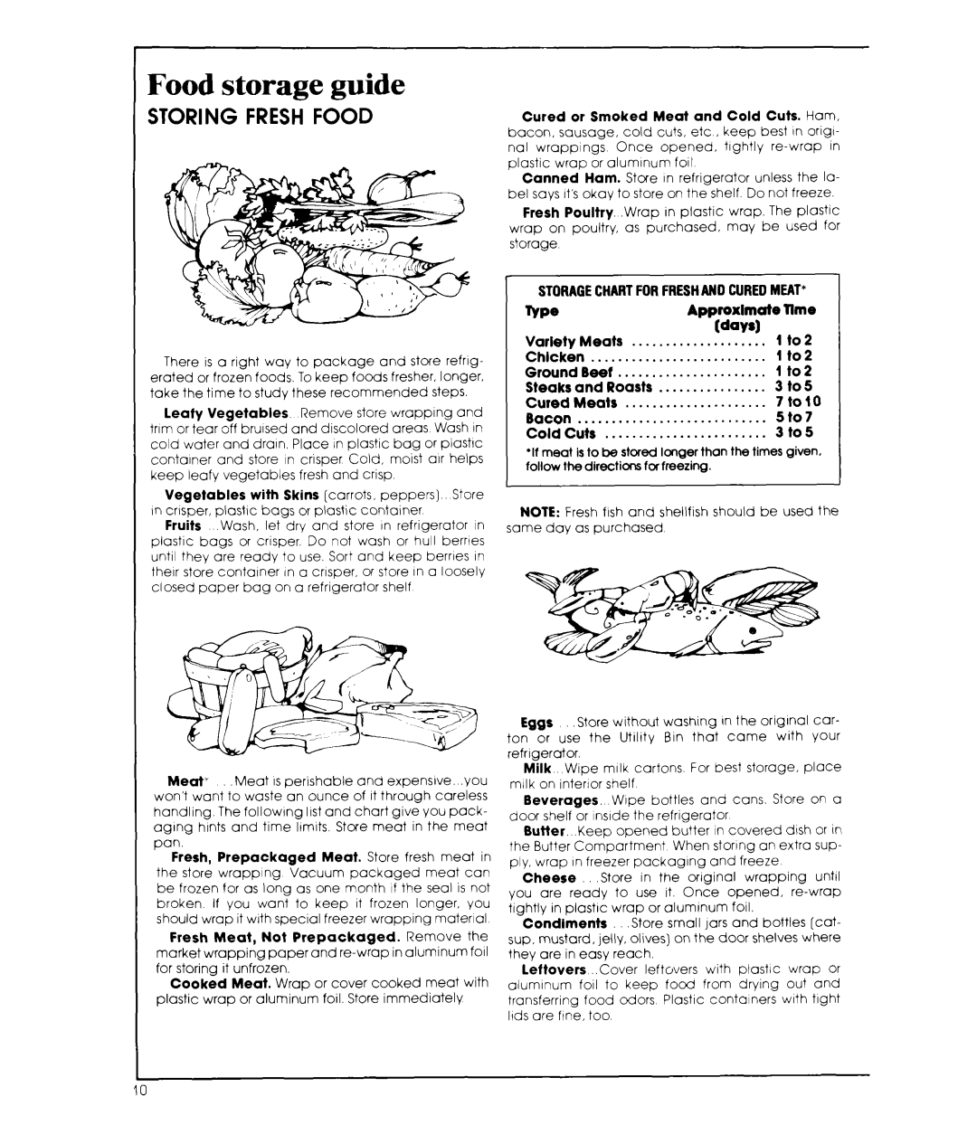 Whirlpool EB19ZK manual Food storage guide, RVPe Approximate Ttme Ways1 , to Variety Meats 