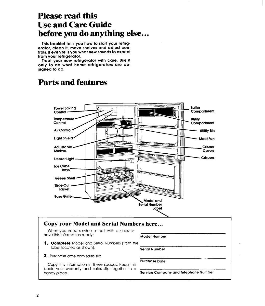 Whirlpool EB19ZK manual Before you do anything else, Parts and features 