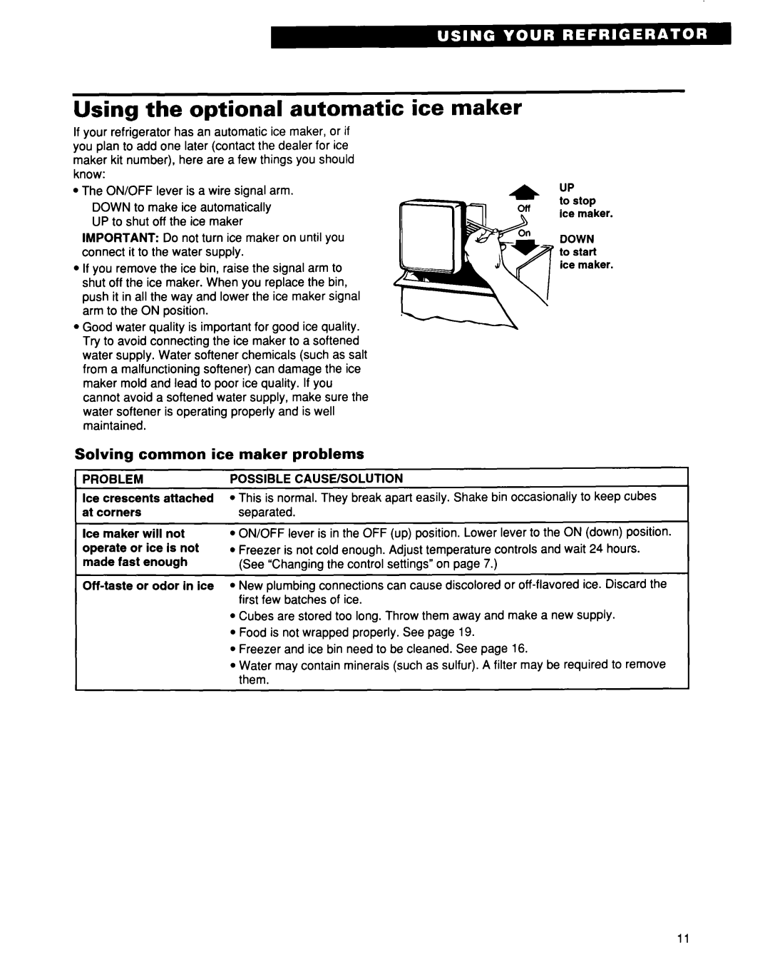 Whirlpool EB21DKXDB01 warranty Using the optional automatic ice maker, Solving common ice maker problems, Problem 