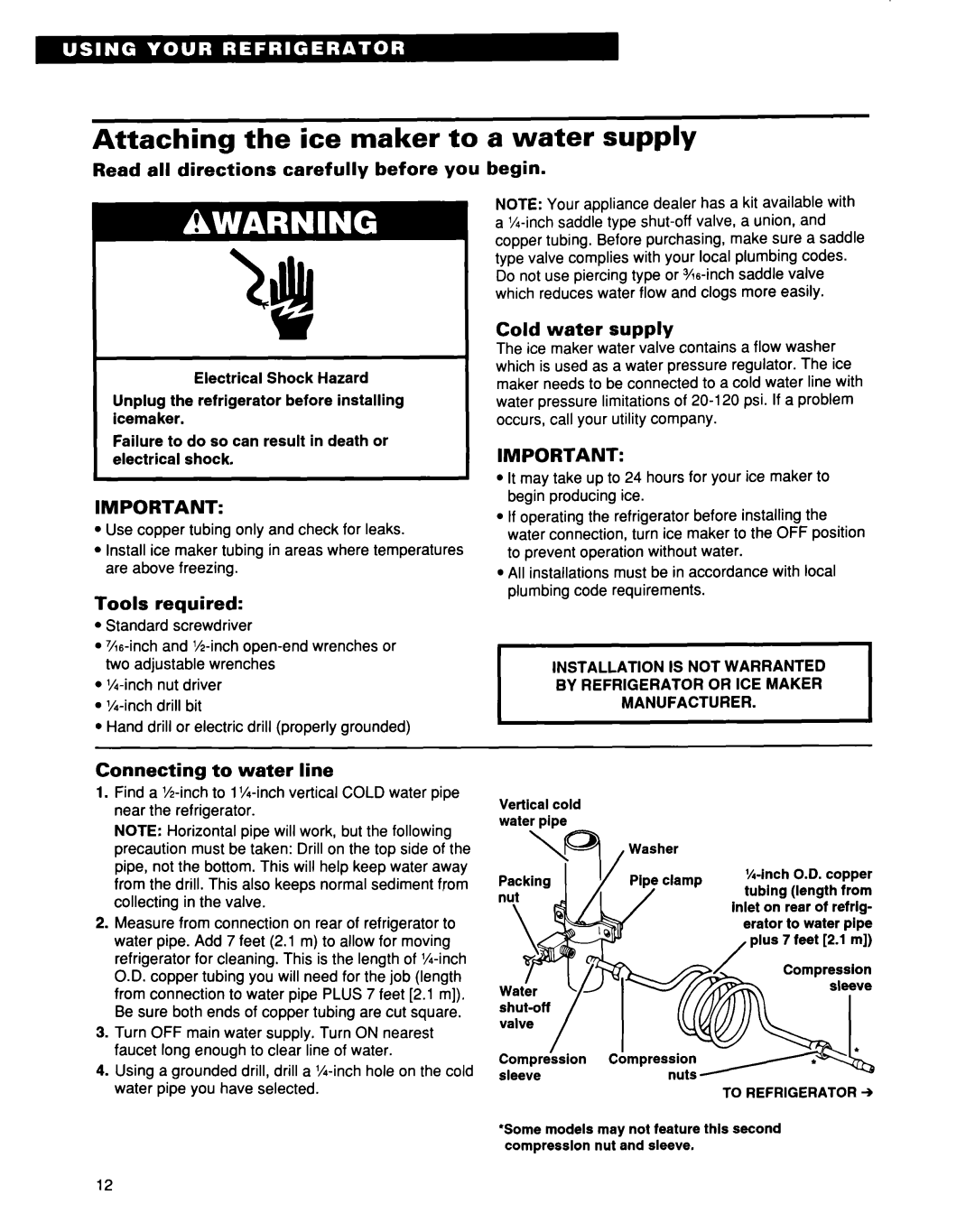 Whirlpool EB21DKXDB01 warranty Attaching the ice maker to, a water supply, Read all directions carefully before you, begin 